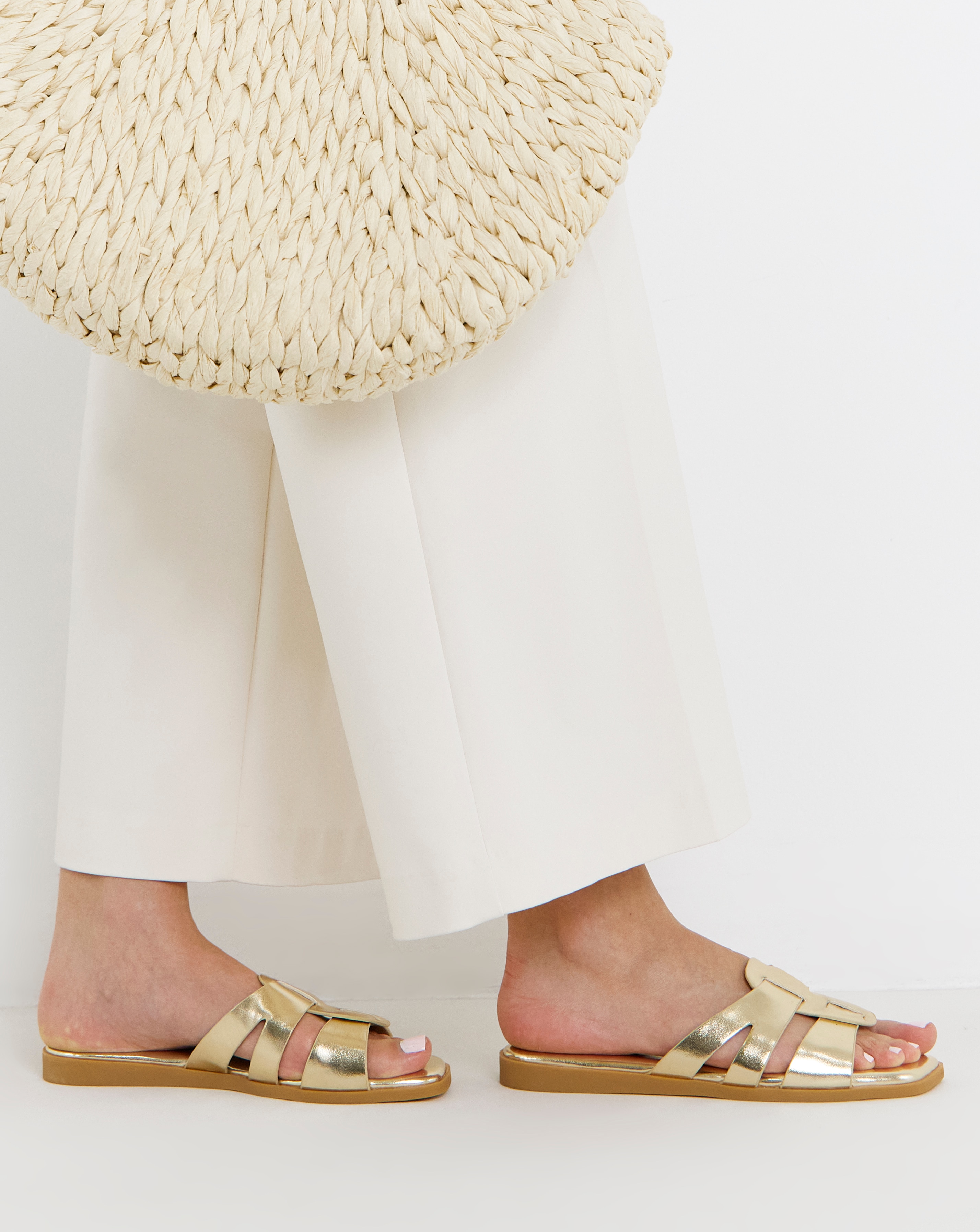 New In - Woven Flat Mule Sandals Wide