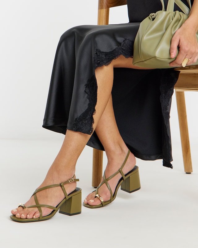 Paola Hardware Detail Toe Loop Heeled Sandals - Wide Fit (E)
