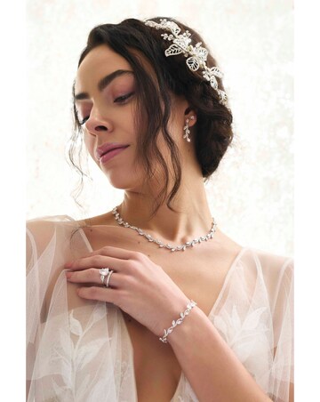 Jon Richard Silver Plated Clear Crystal Olivia Pave Leaf Double Hair Comb