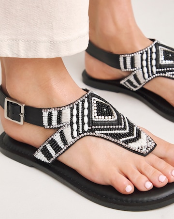 Piper Beaded Toe Post Flat Sandals - Wide Fit (E)