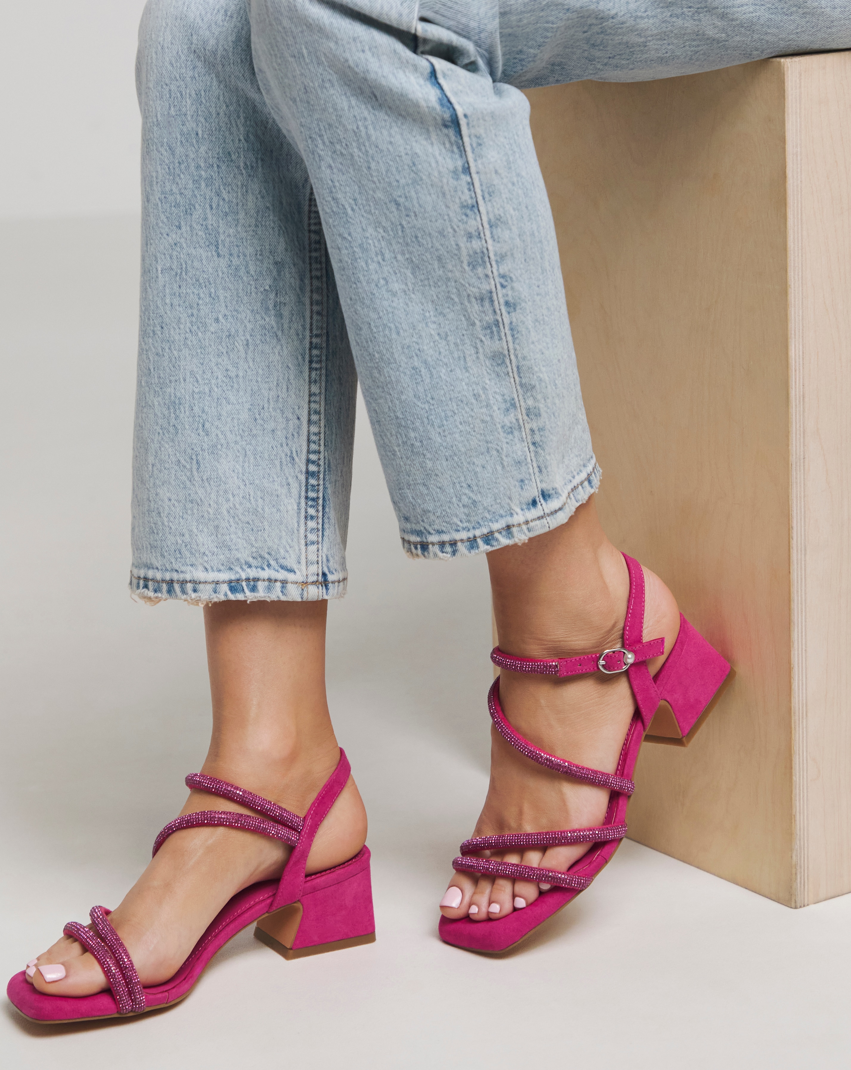 Low Block Heel Diamante Sandal Wide Fit