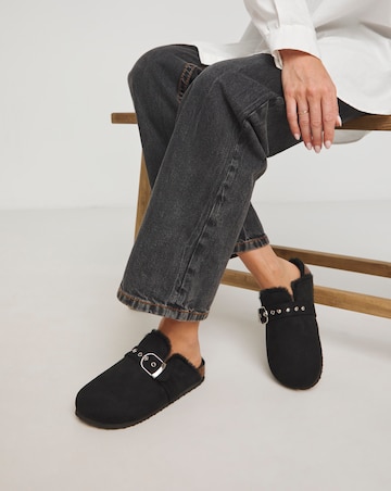 Franny Closed Toe House Shoe With Buckle Detail - Wide Fit (E)