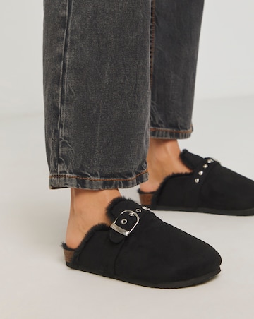 Franny Closed Toe House Shoe With Buckle Detail - Wide Fit (E)