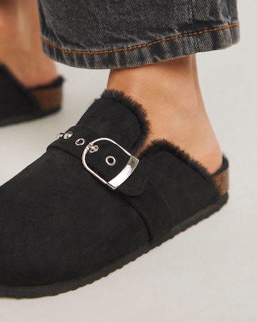 Franny Closed Toe House Shoe With Buckle Detail - Wide Fit (E)