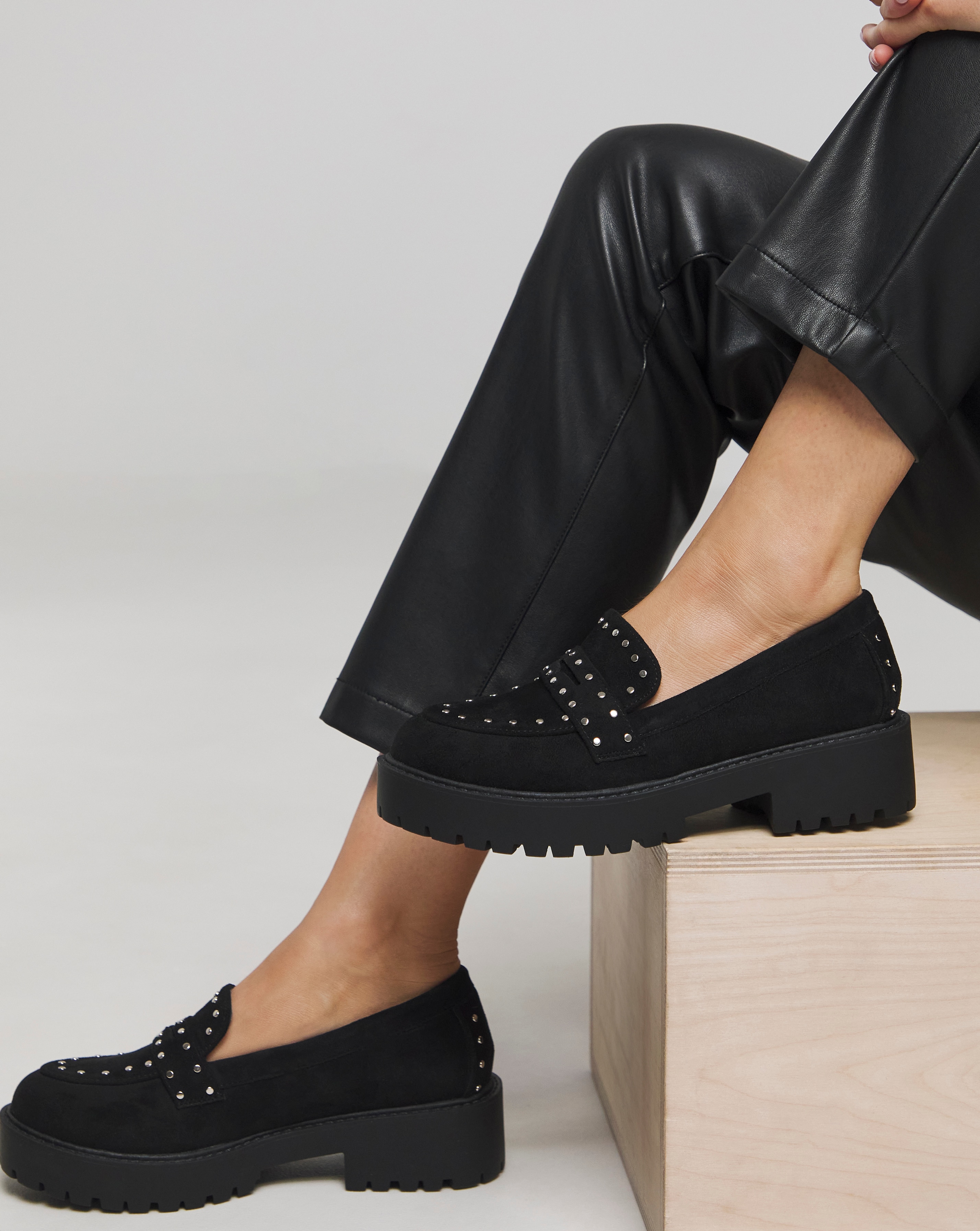 Stud Chunky Loafer Shoes Wide Fit