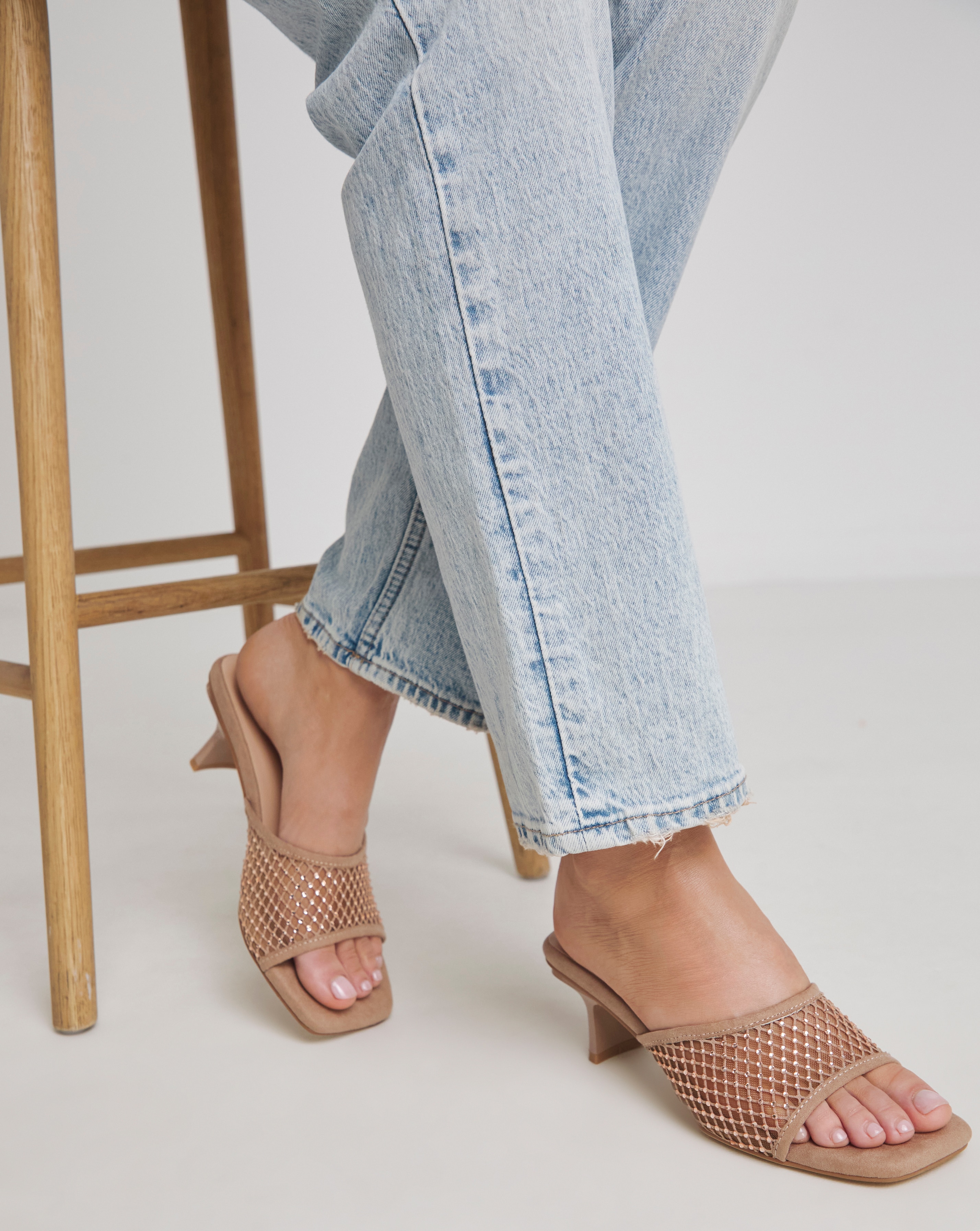 New In - Diamante Mesh Kitten Heel Mule Wide
