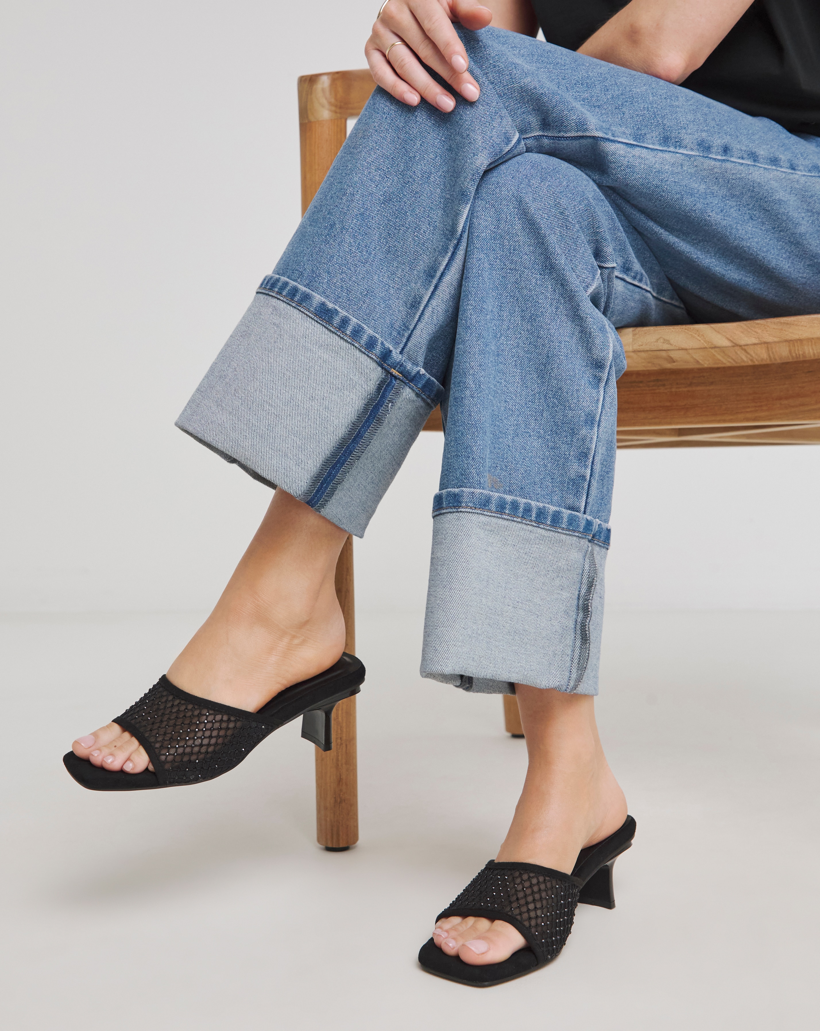 New In - Diamante Mesh Kitten Heel Mule Wide