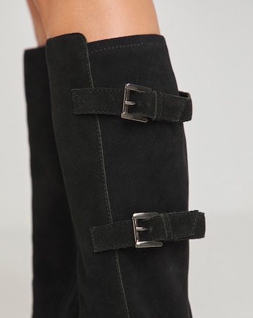 Kiah Suede Multi Buckle Chunky Knee High Boots - Wide Fit (E) & Super Curvy Calf
