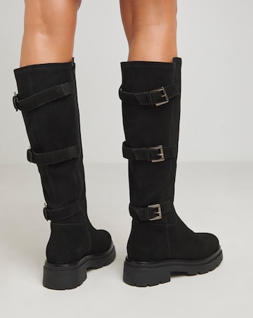 Kiah Suede Multi Buckle Chunky Knee High Boots - Wide Fit (E) & Super Curvy Calf