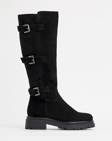 Kiah Suede Multi Buckle Chunky Knee High Boots - Wide Fit (E) & Super Curvy Calf