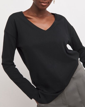 Black Long Sleeve Slouch V-Neck Longline Top