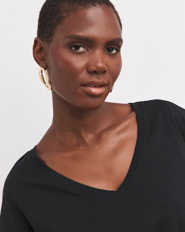 Black Long Sleeve Slouch V-Neck Longline Top