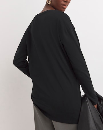 Black Long Sleeve Slouch V-Neck Longline Top