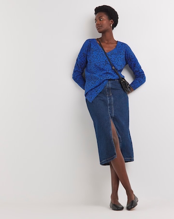 Blue Animal Long Sleeve V-Neck Slouch Longline Top