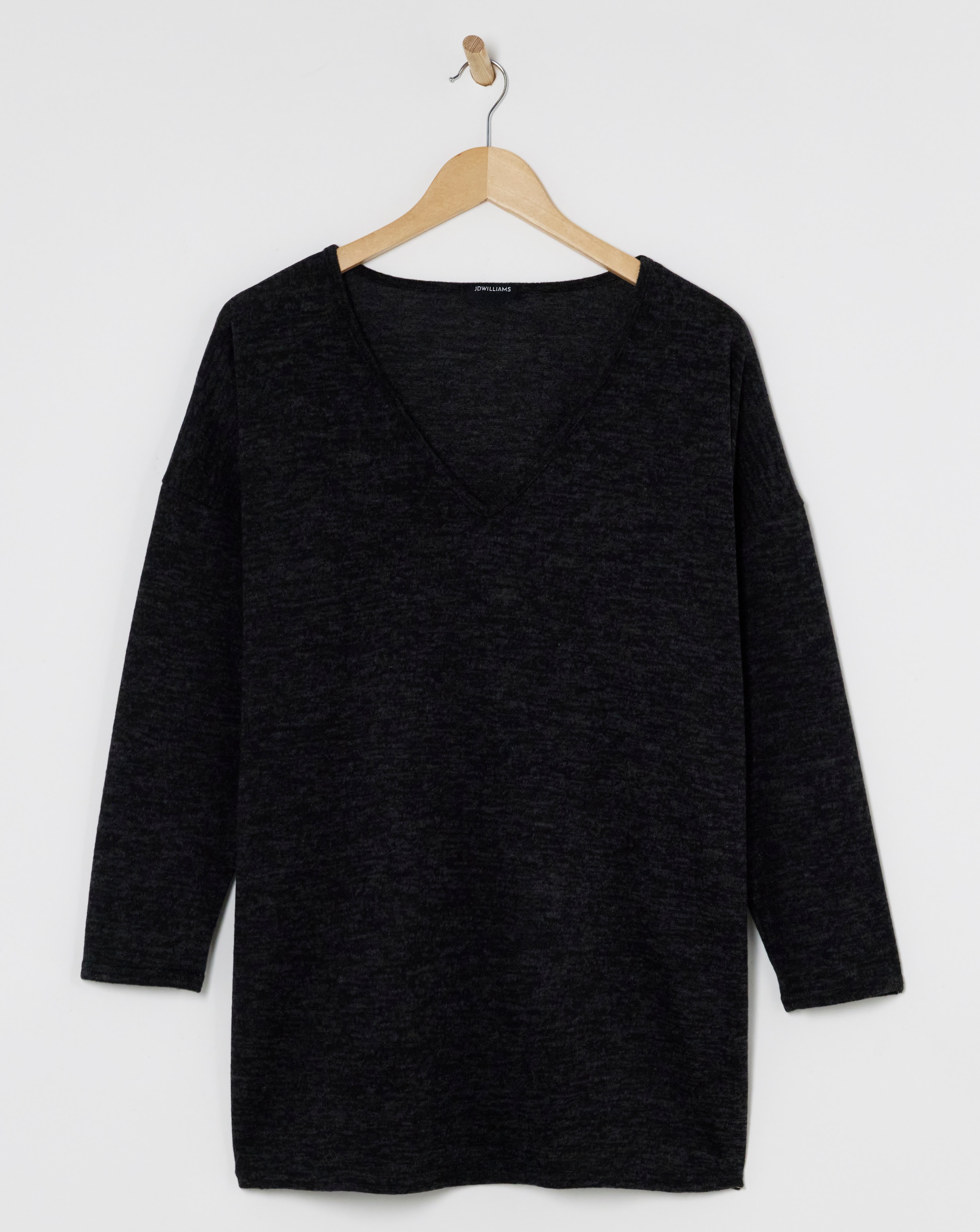 Black V Neck Soft Touch Longline Top
