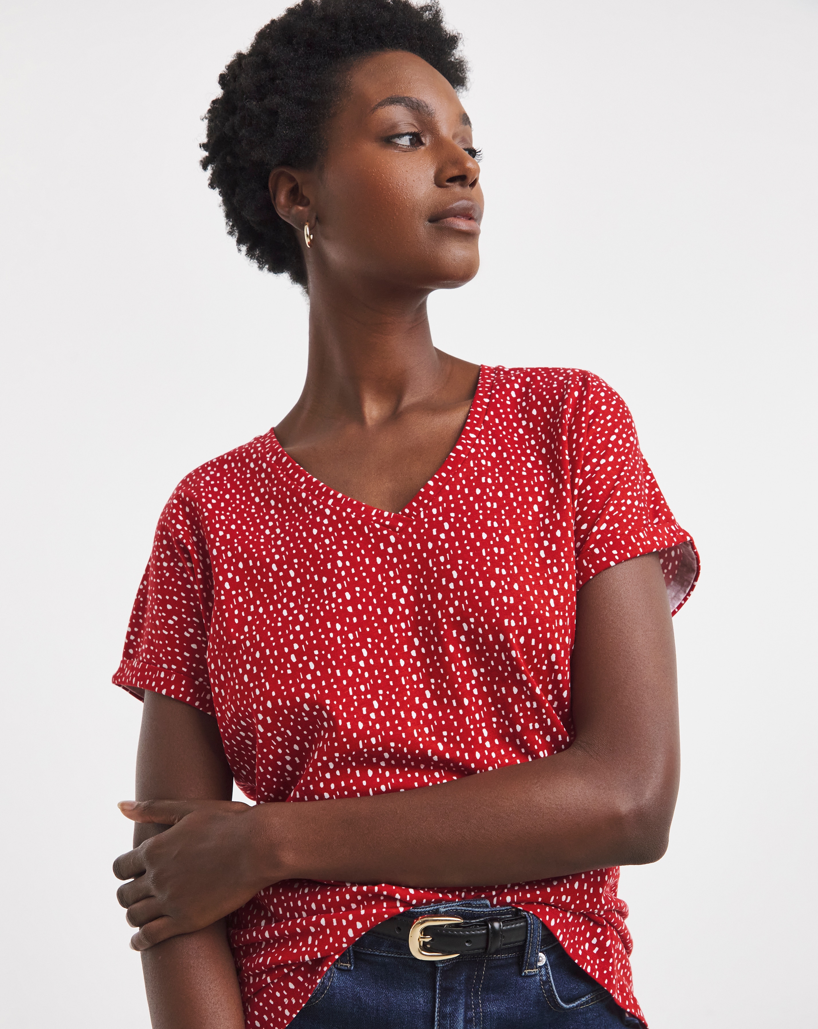 V-Neck Short Sleeve Print T-Shirt