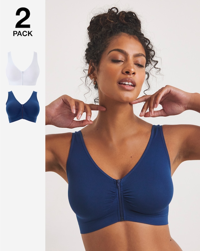 2 Pack Zip Front Comfort Tops A-D - Navy/White
