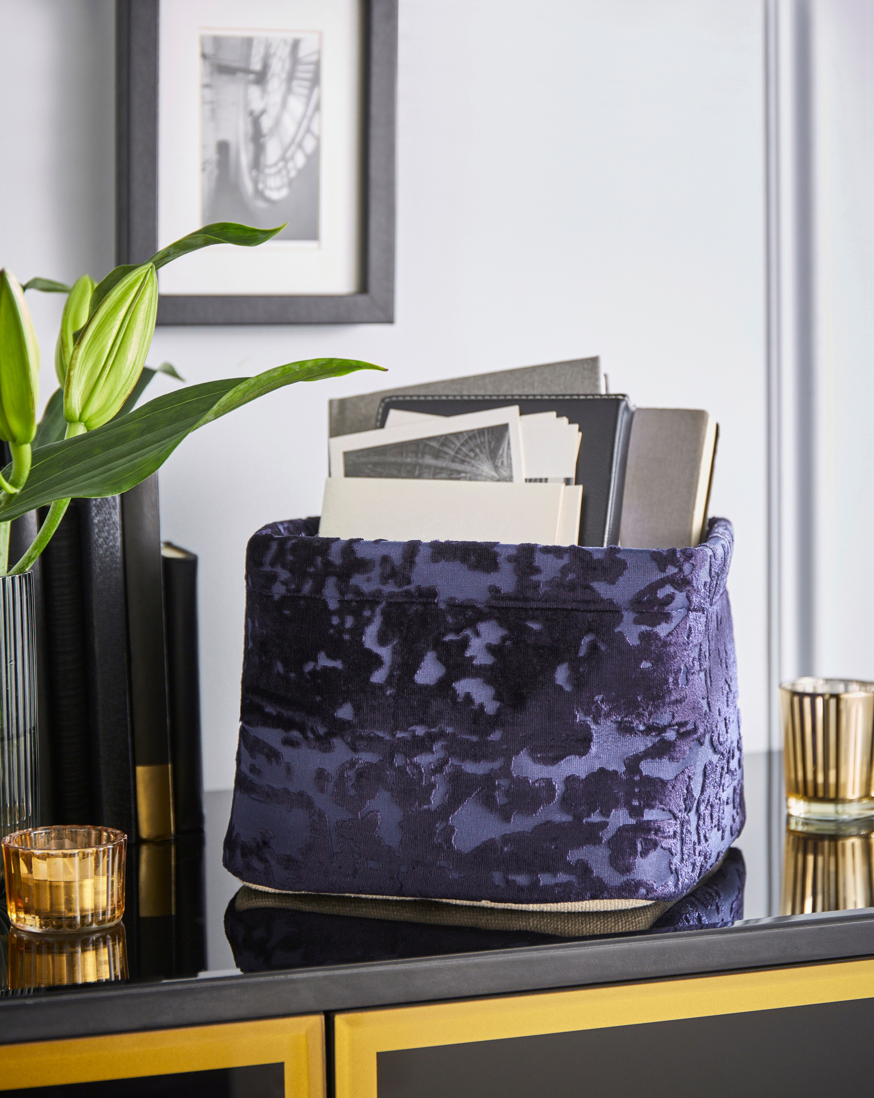 Joanna Hope Small Burnt Velvet Basket - Navy