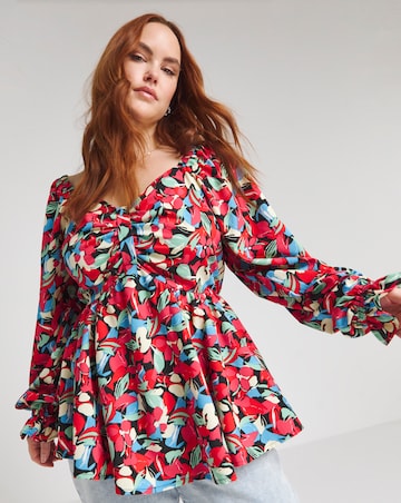 Multi Floral Print Bow Front Long Sleeve Blouse