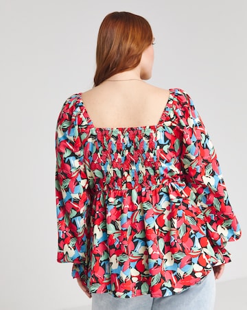 Multi Floral Print Bow Front Long Sleeve Blouse