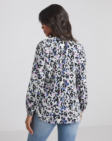 Sage Animal Print Tie Front Relaxed Wrap Blouse