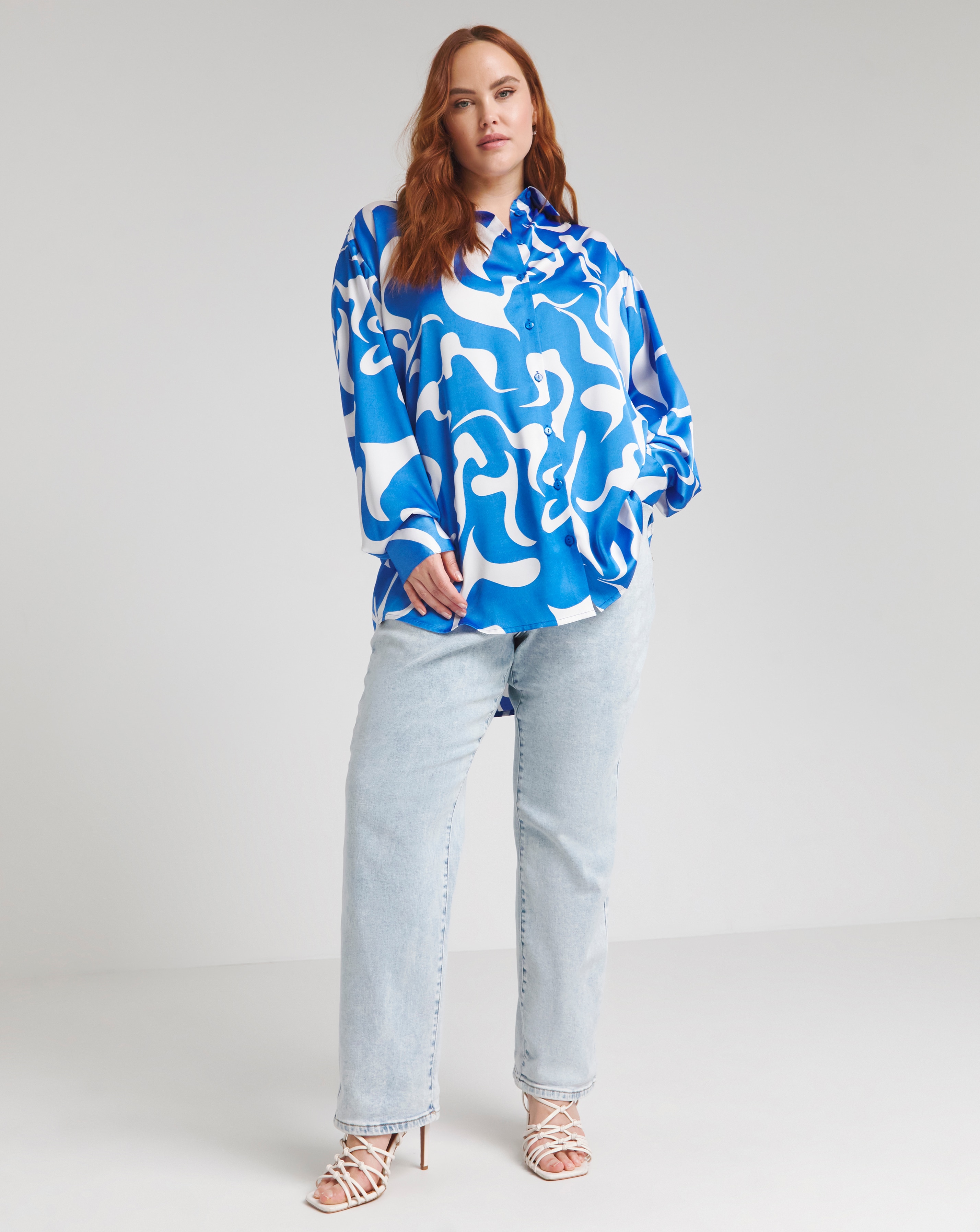 Blue Print Relaxed Satin Shirt