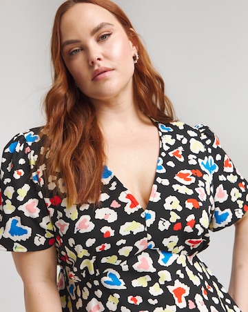 Animal Print V Neck Tea Blouse