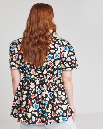 Animal Print V Neck Tea Blouse