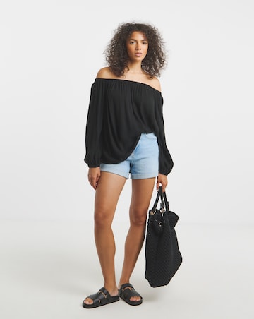 Simply Be Black Crinkle Long Sleeve Bardot Top