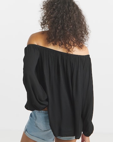 Simply Be Black Crinkle Long Sleeve Bardot Top