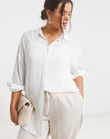 Simply Be White Long Sleeve Crinkle Shirt