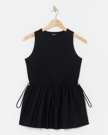 Simply Be Black Sleeveless Poplin Jersey Mix Tank Top