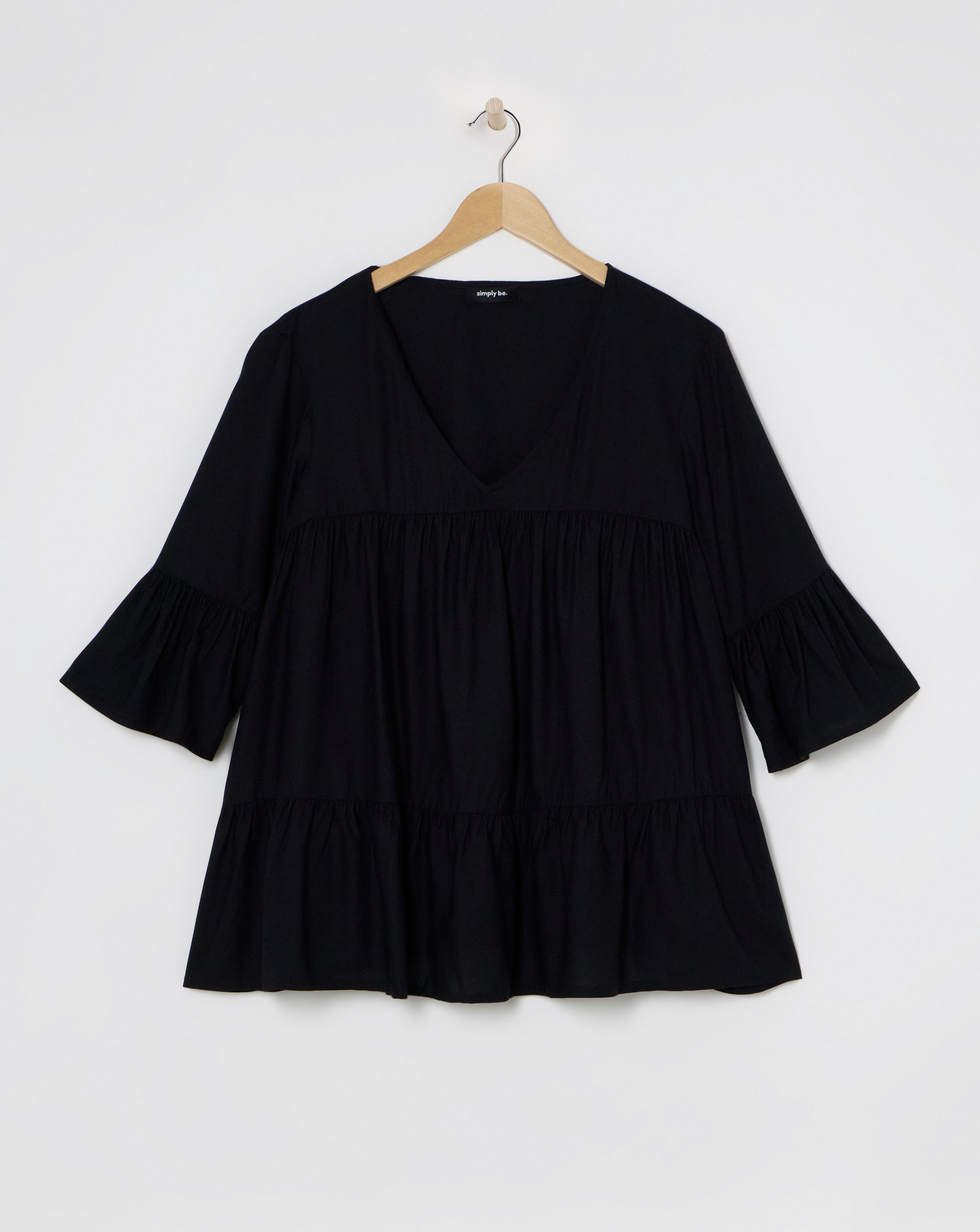 Black Viscose V Neck Smock Blouse