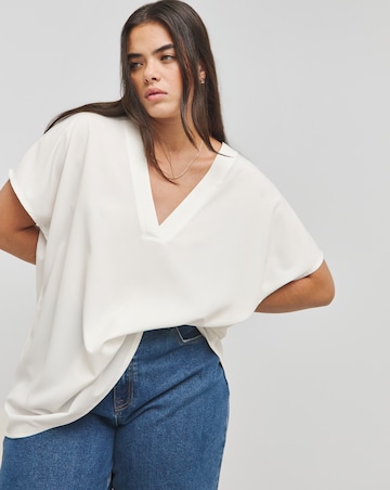 Ivory Short Sleeve V Neck Boxy Blouse