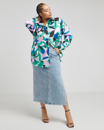 Multi Print Oversized Satin Shirt