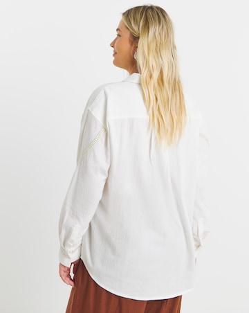 Simply Be Ivory Artisan Long Sleeve Relaxed Shirt With Lurex Trim