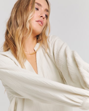 Stone Cheesecloth Long Sleeve Boxy Shirt