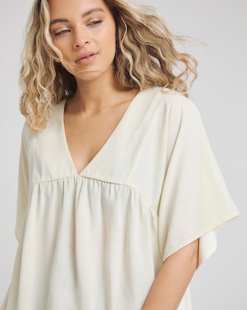 Cream V Neck Short Sleeve Smock Top