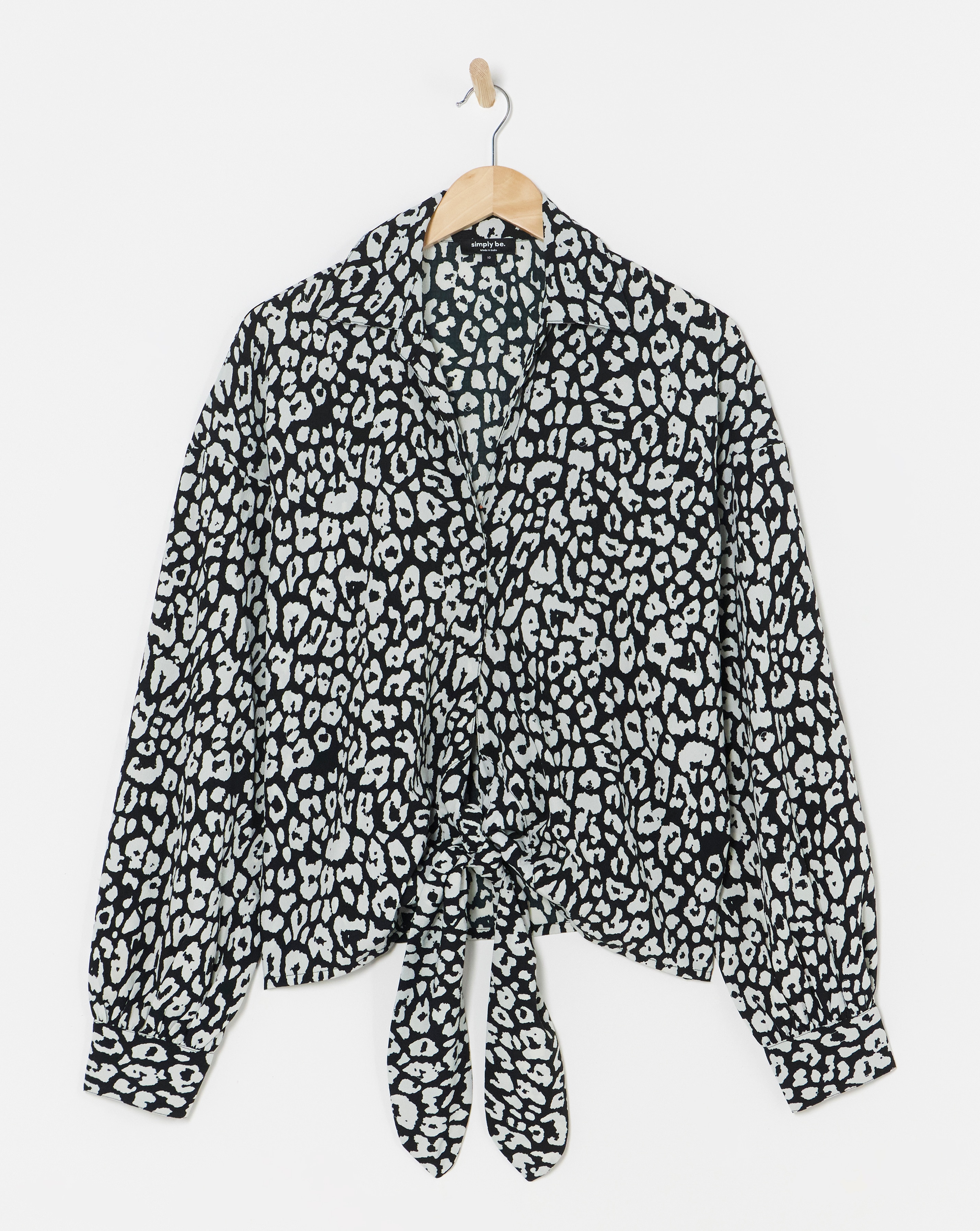 Mono Print Tie Front Long Sleeve Shirt