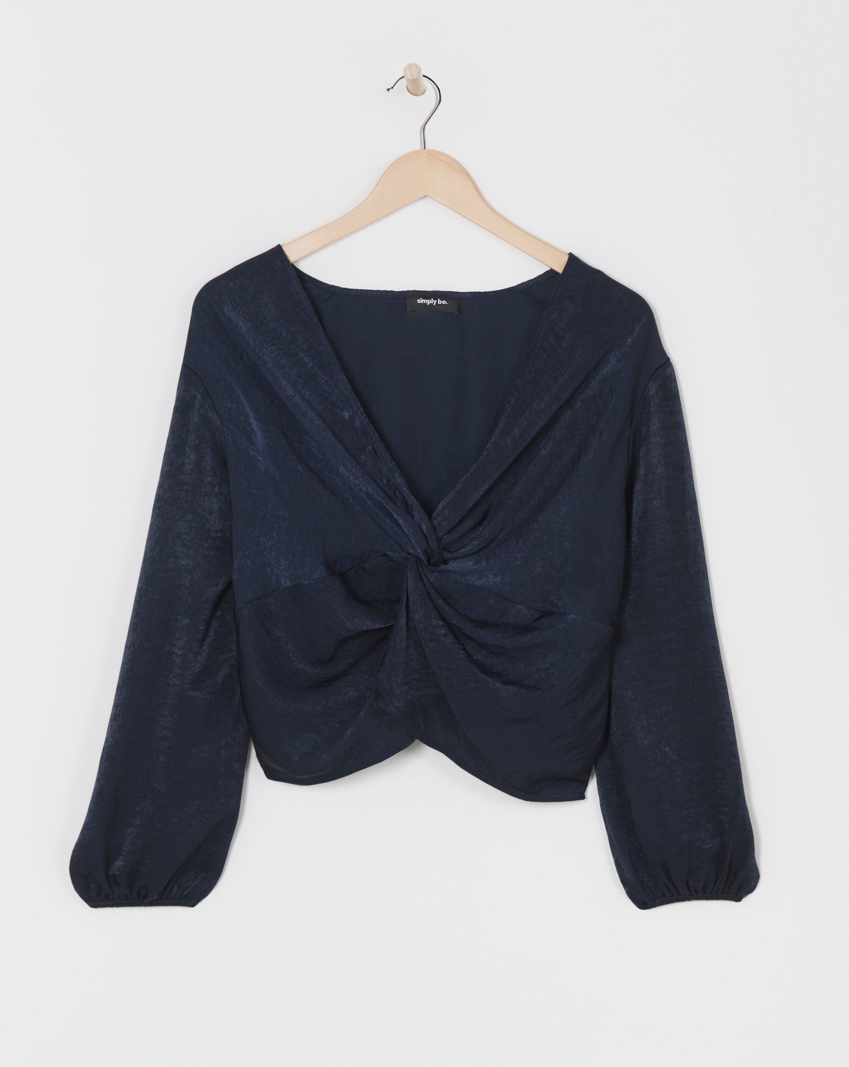 Navy Knot Front Velvet Blouse