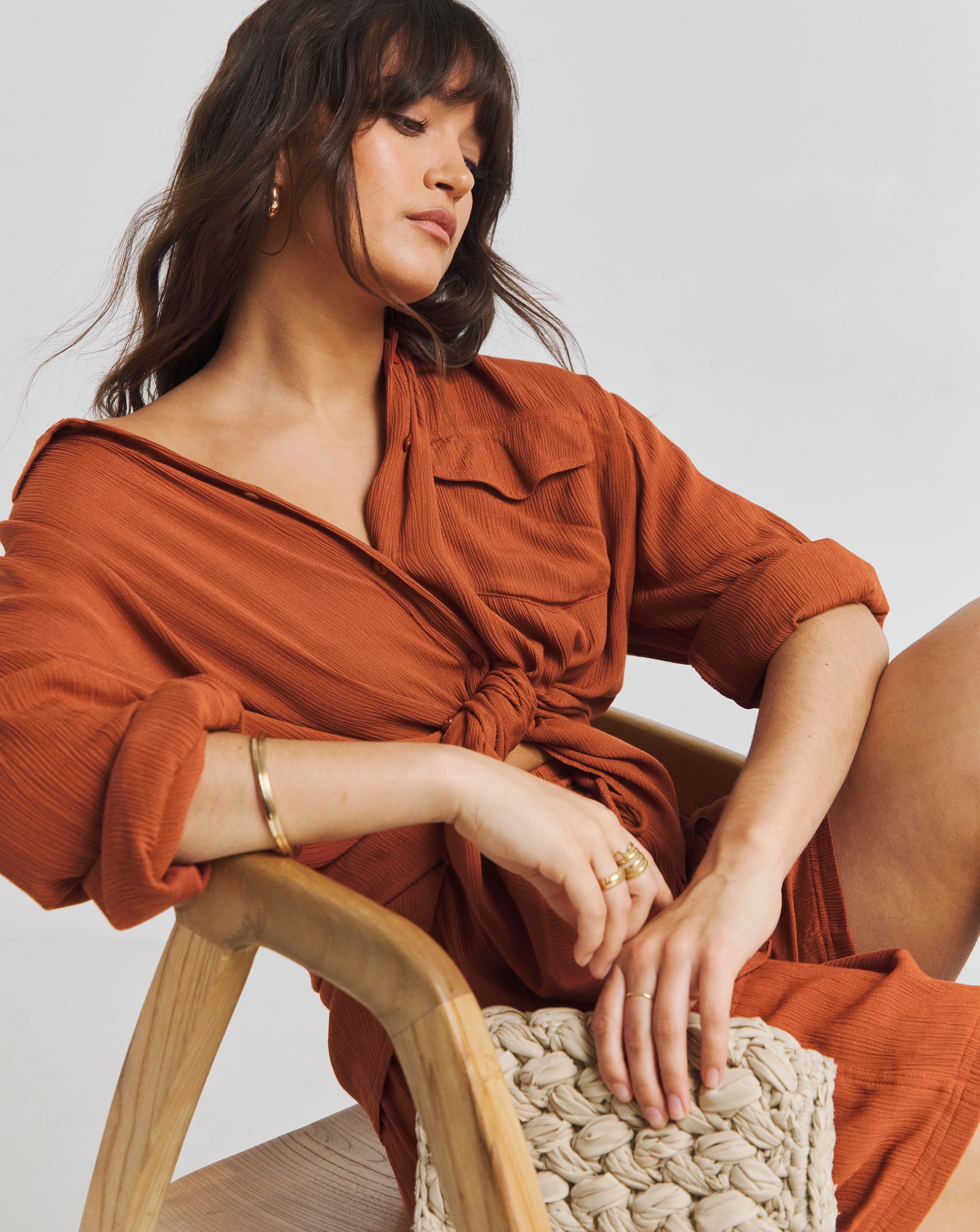 Terracotta Oversized Crinkle Shirt