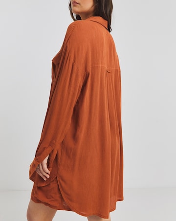 Simply Be Terracotta Oversized Crinkle Long Sleeve Shirt