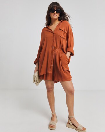 Simply Be Terracotta Oversized Crinkle Long Sleeve Shirt