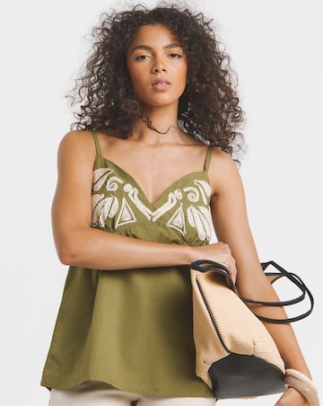 Simply Be Olive Green Sleeveless Cornelli Embroidered Cami
