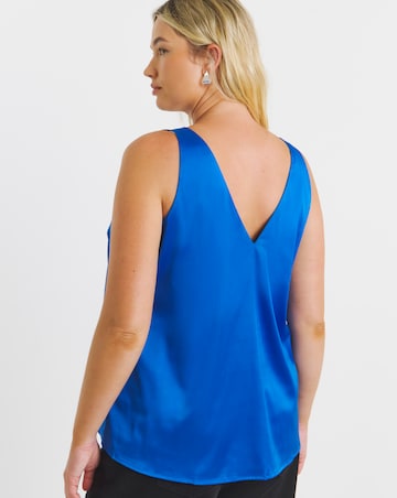 Bright Blue Sleeveless Criss Cross Satin Cami