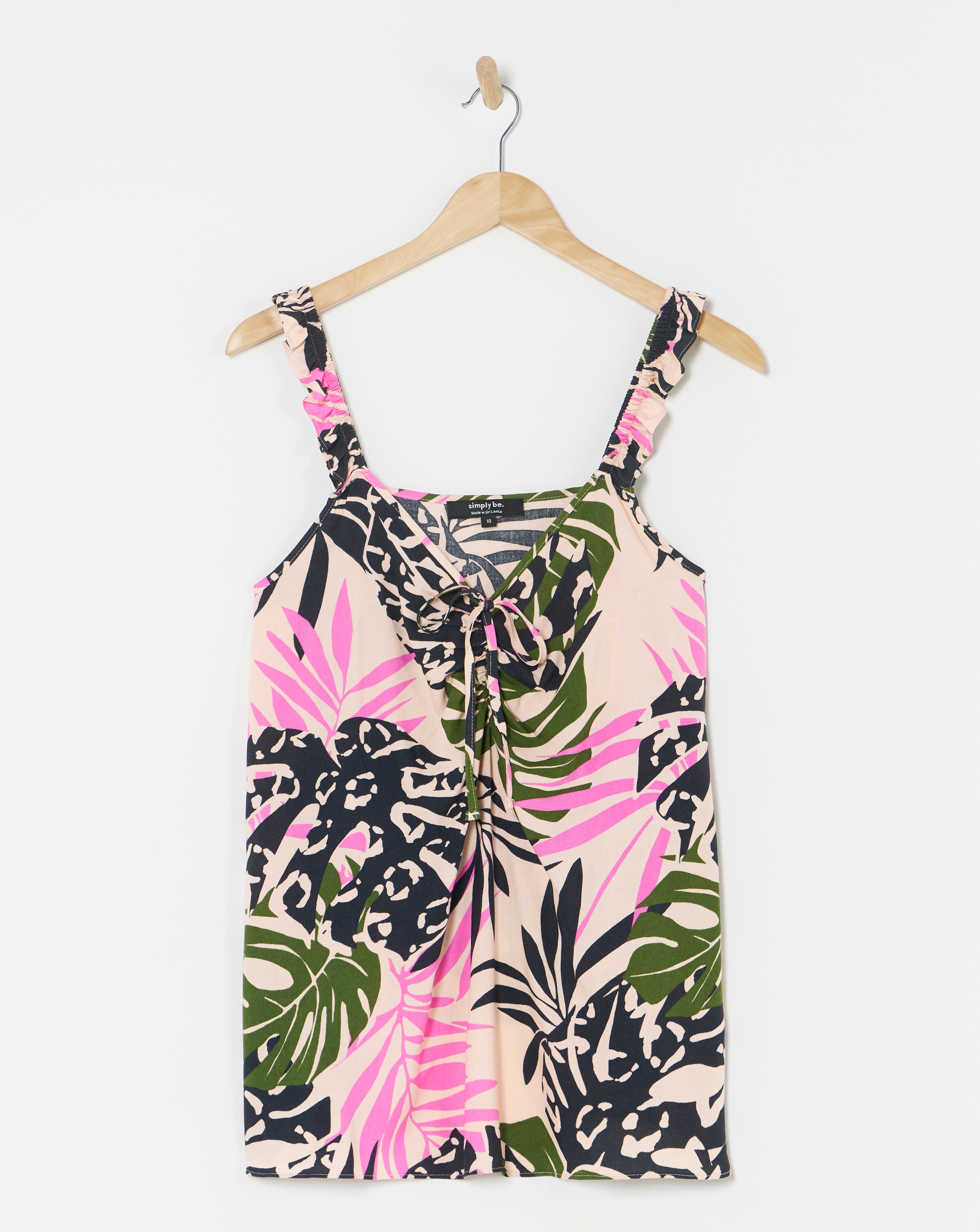 Palm Print Ruched Tie Detail Cami