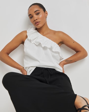 Simply Be White Broderie Asymmetric Ruffle Poplin Blouse