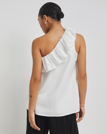 Simply Be White Broderie Asymmetric Ruffle Poplin Blouse