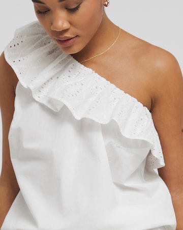 Simply Be White Broderie Asymmetric Ruffle Poplin Blouse