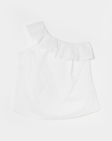 Simply Be White Broderie Asymmetric Ruffle Poplin Blouse